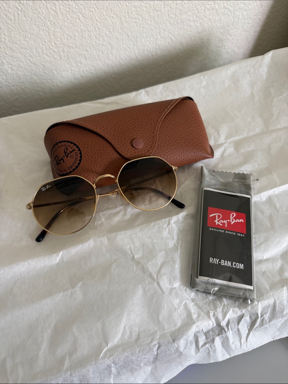 Ray-Ban Gold Frame Sunglasses with Brown Gradient Lenses